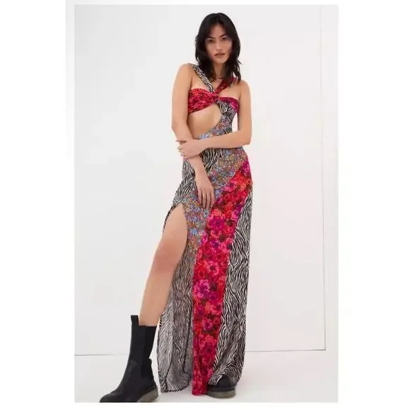 NWT For Love & Lemons Rita Cut Out Patchwork Maxi Dress Women’s Size S Festival - Picture 3 of 16